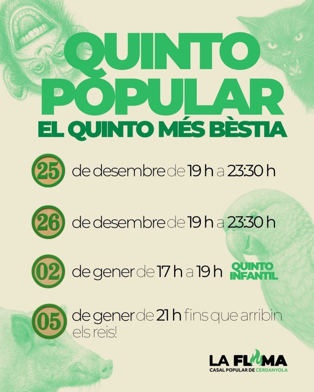 Cartell del Quinto Popular del Casal Popular La Flama Cerdanyola 2025