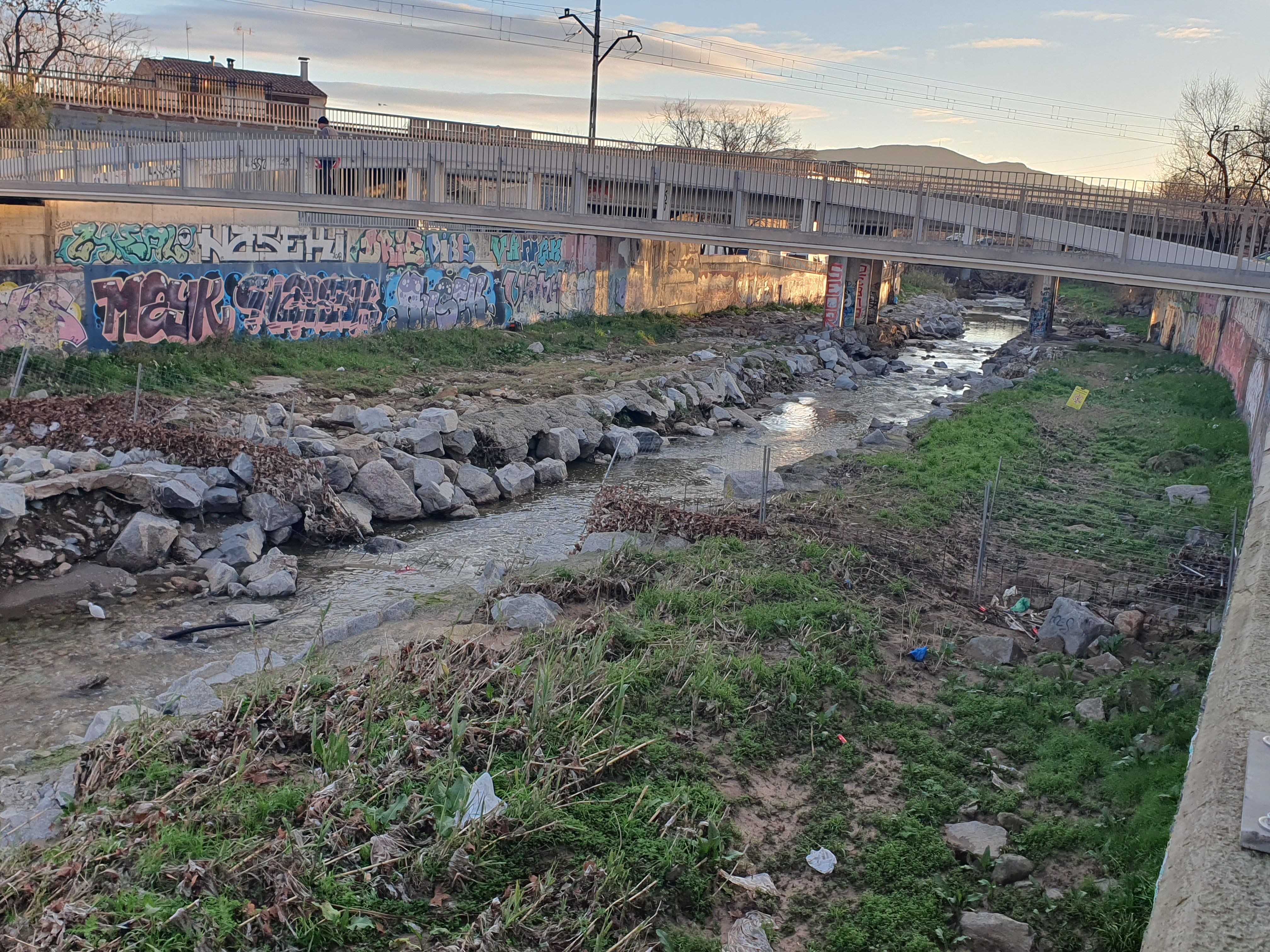 Tanques al riu Sec per evitar el pas de porcs senglars per la llera, a Les Fontetes, a l'altura de Santa Teresa. FOTO: Judit Josa