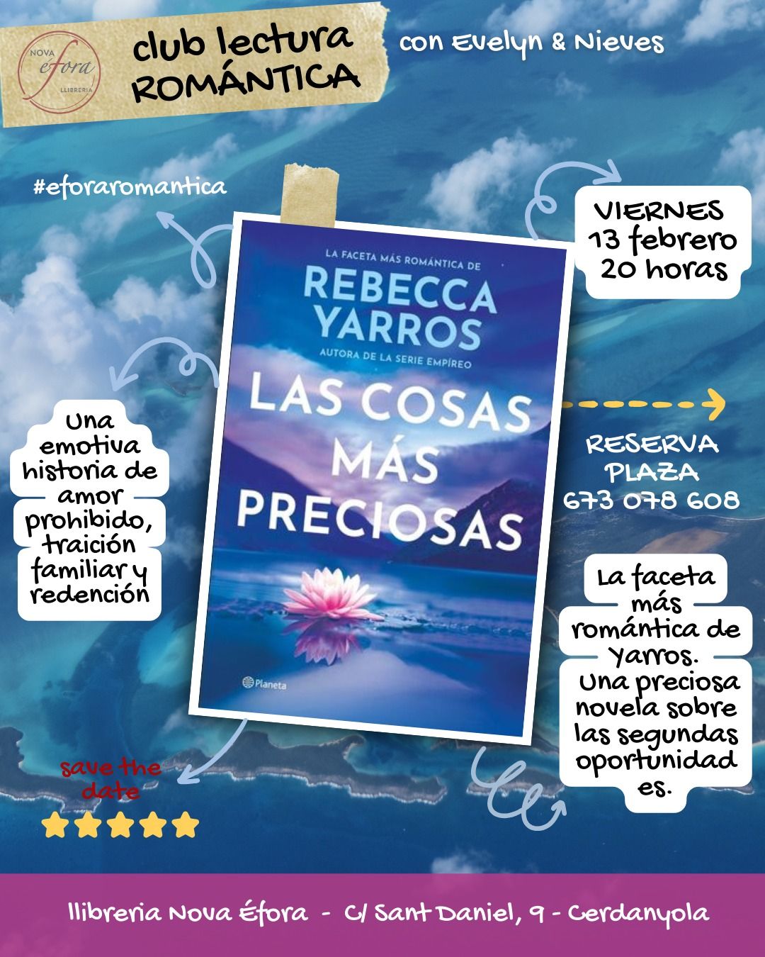 El Club de Lectura Romàntica comentarà Las cosas más preciosas de Rebecca Yarros en una trobada distesa i participativa.