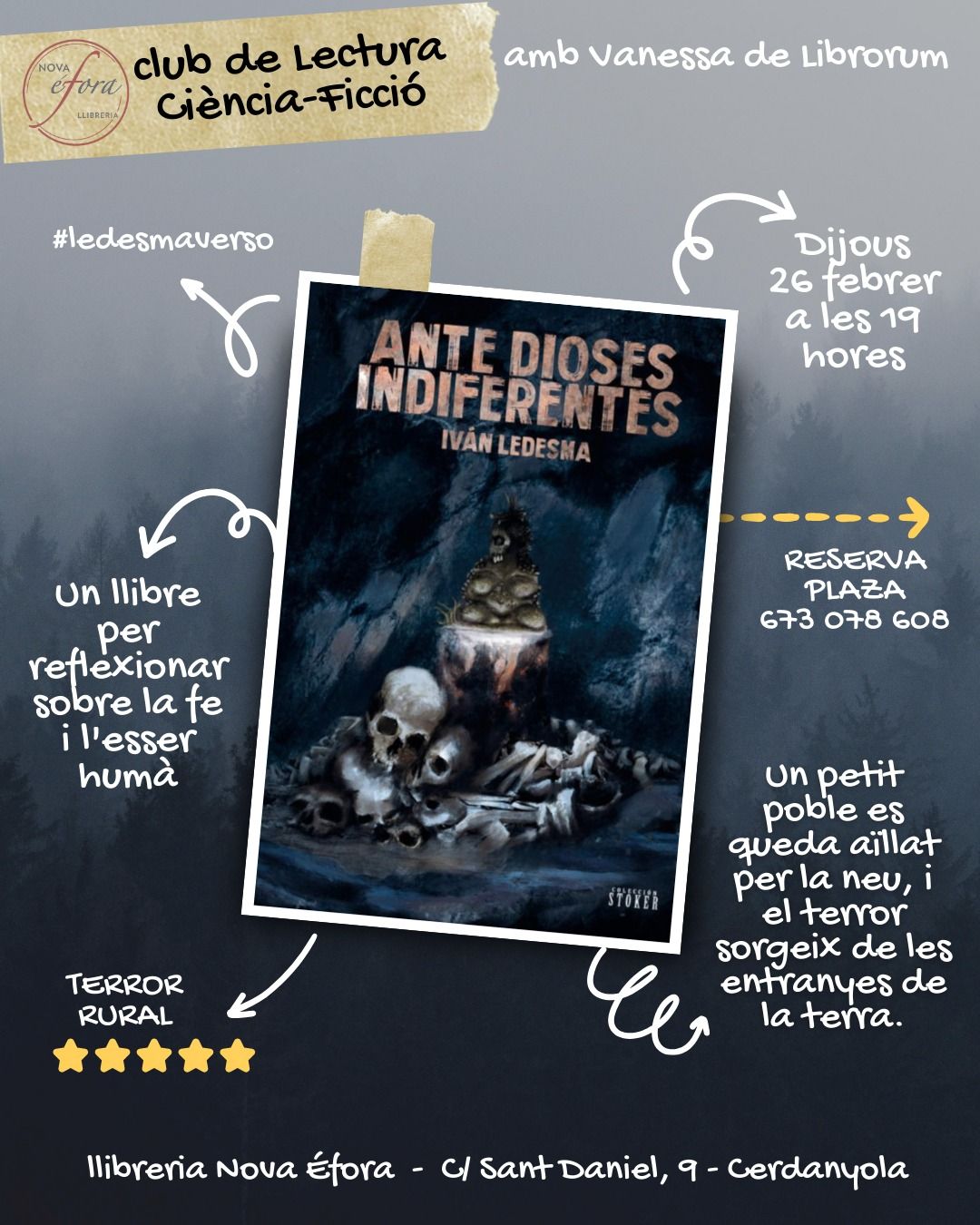 El Club de Lectura de Ciència-ficció tancarà el mes amb Ante dioses indiferentes d’Iván Ledesma.