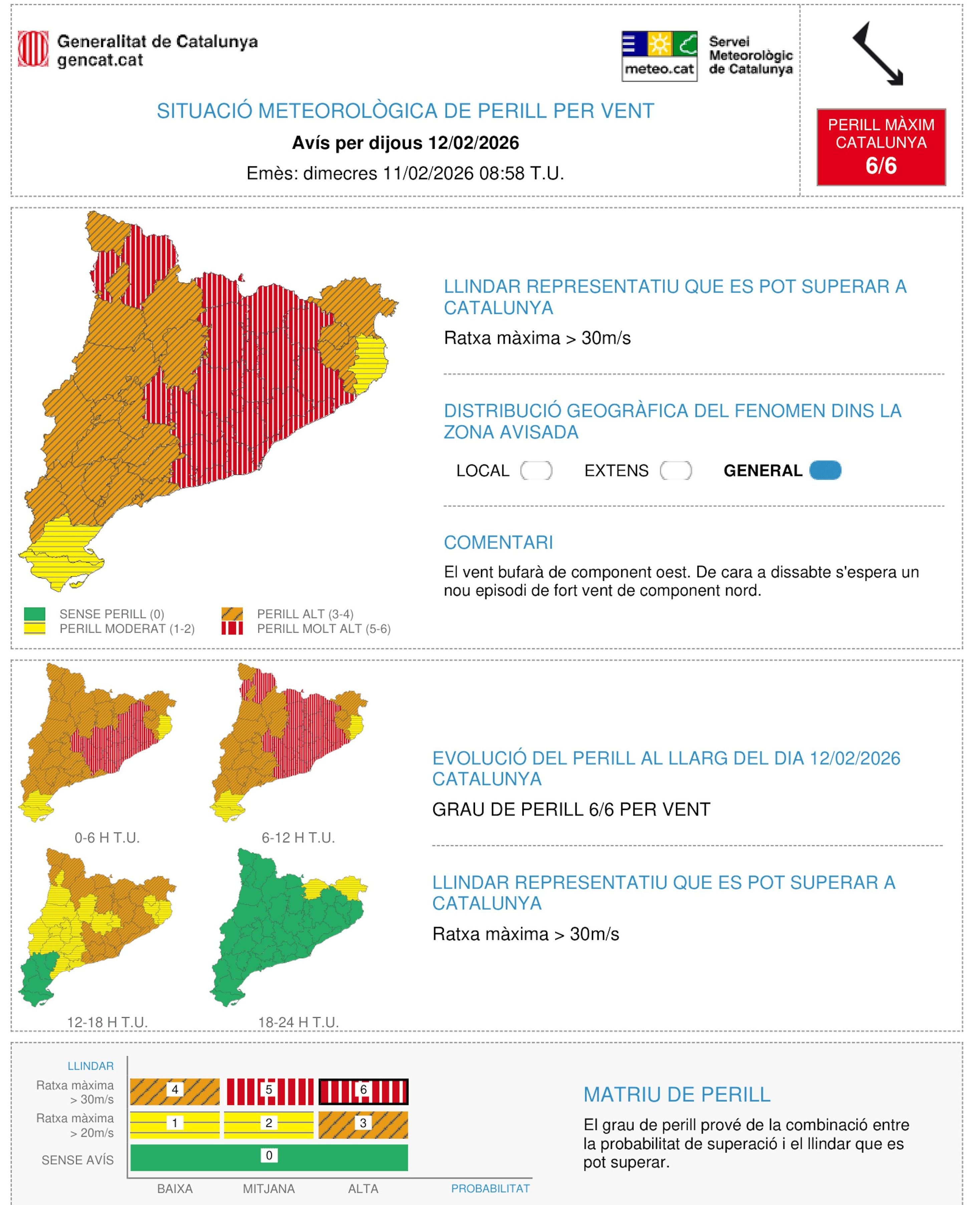 Mapa de perill de Meteocat per aquest dijous
