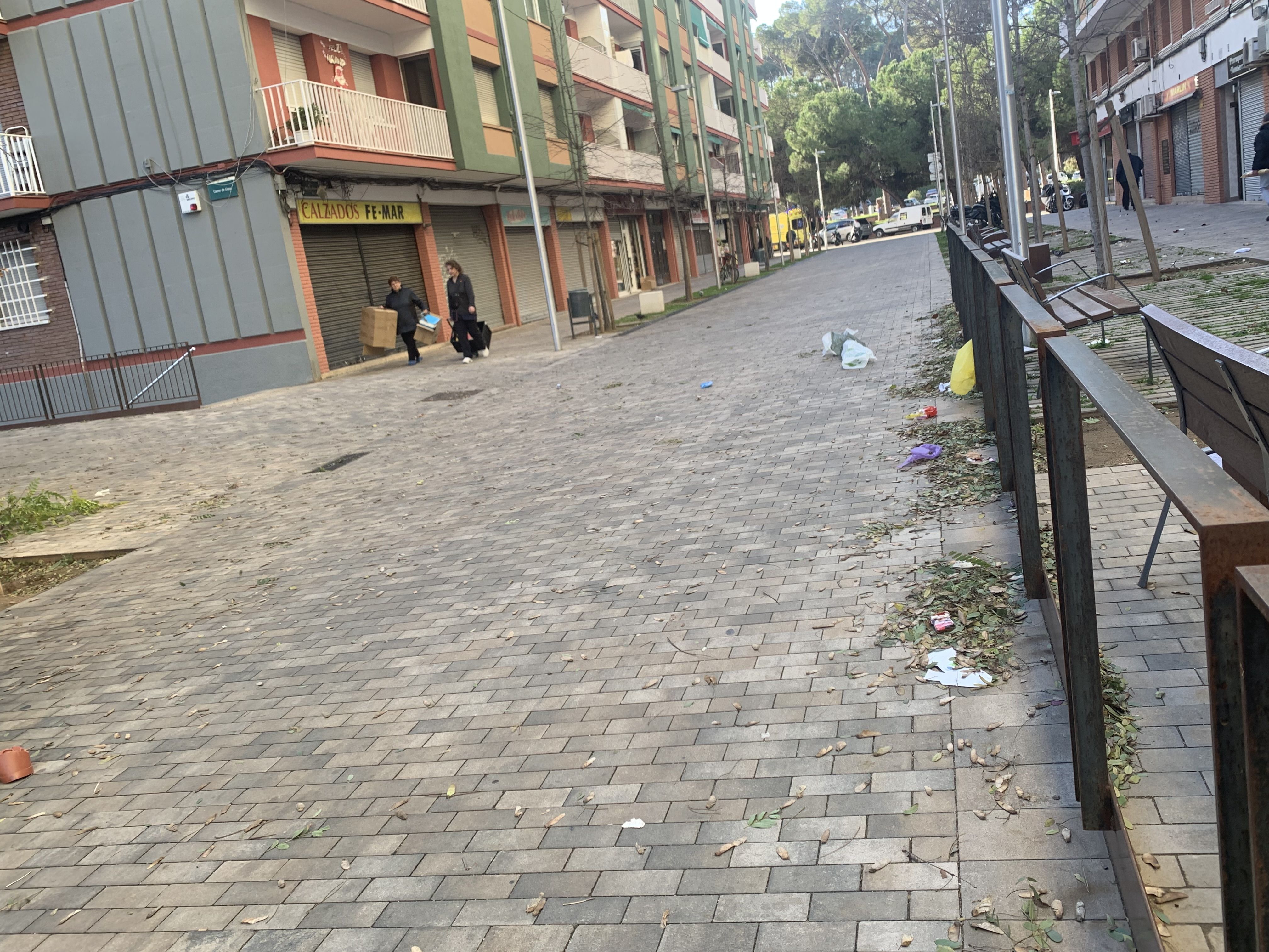 Aspecte del carrer Goya, a Les Fontetes, amb plàstics voleiant pel vent. FOTO: Judit Josa
