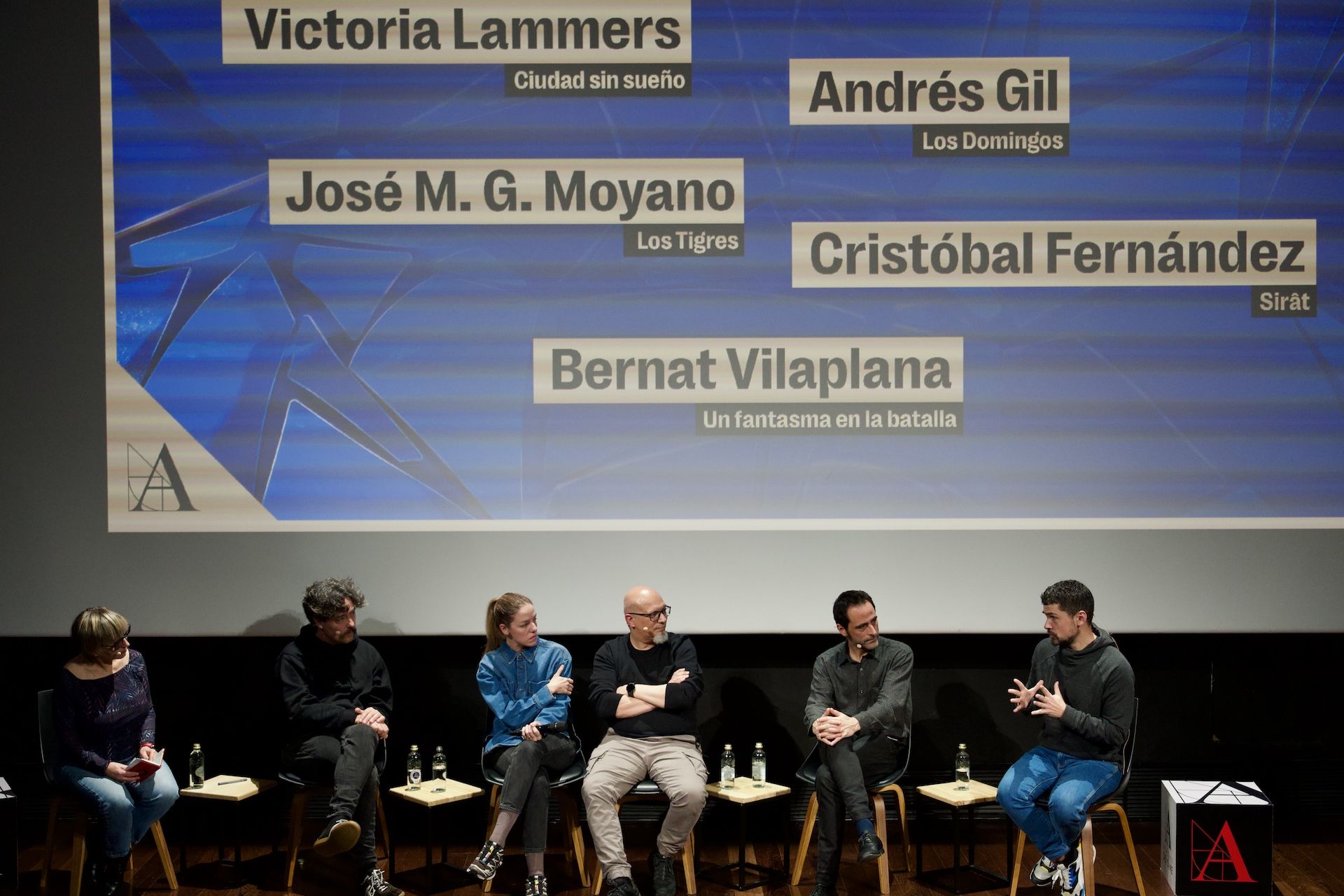 Bernat Vilaplana, a l'esquerra, durant la trobada de nominats al millor muntatge celebrada el 10 de febrer a la seu de l’Acadèmia de Cinema. FOTO: Sylvia Patterson (academiadecine.com).