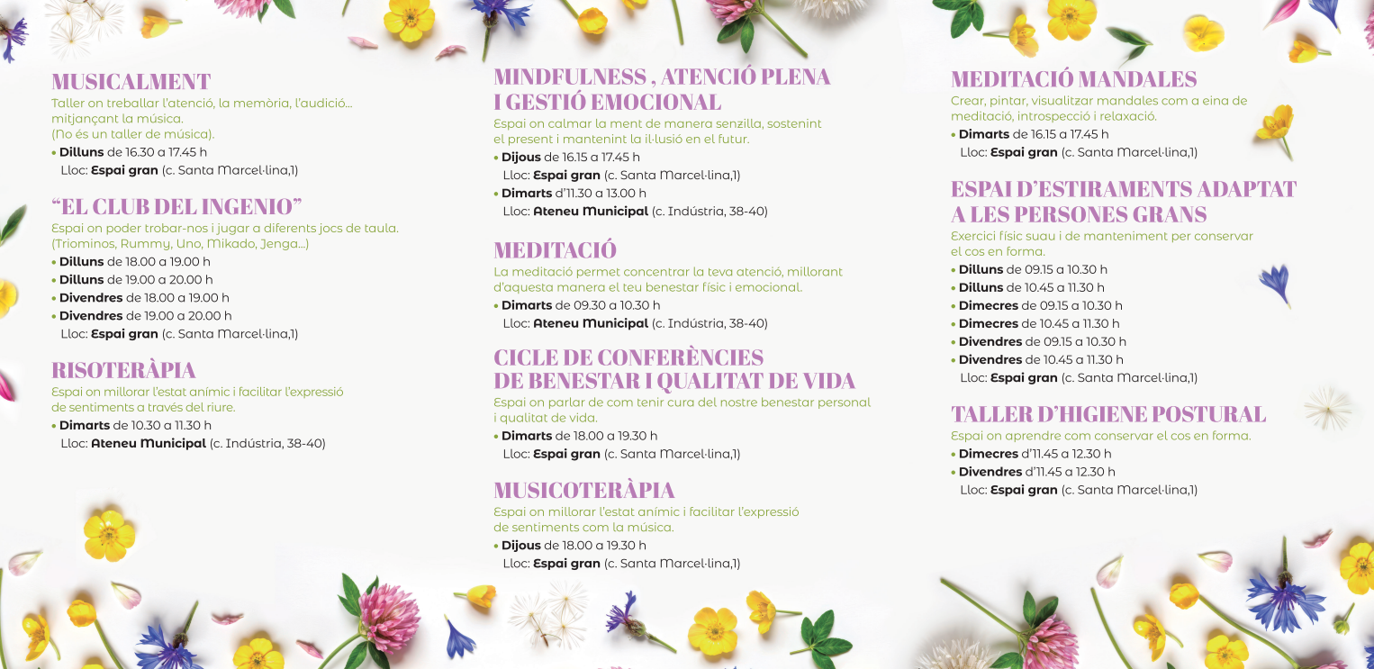 Programa activitats primavera +60 tallers