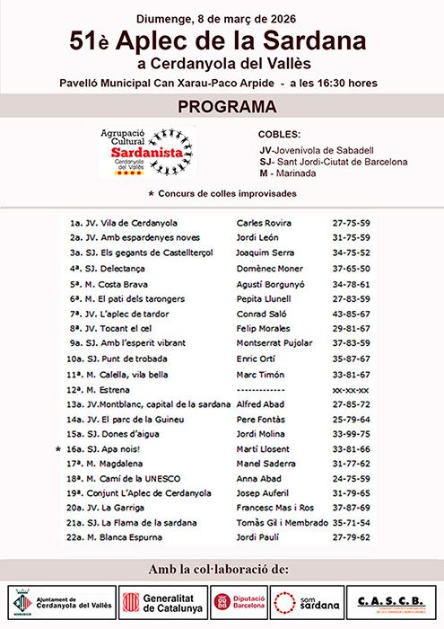 Programa de l'Aplec de la Sardana de Cerdanyola 2026