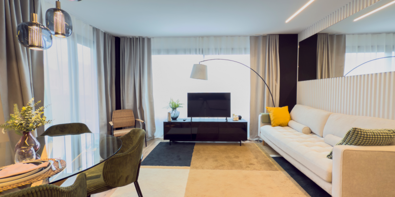 Render del saló-menjador d'un dels habitatges de la promoció Cerdanyola Centre de Corp. FOTO: Cedida