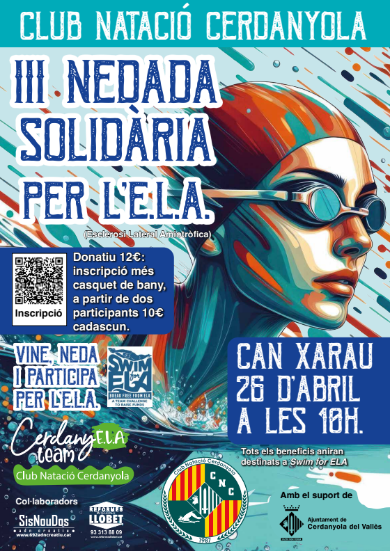 Cartell de la nedada solidària per l'ELA a Cerdanyola, el 26 d'abril. FOTO:Club Natació Cerdanyola
