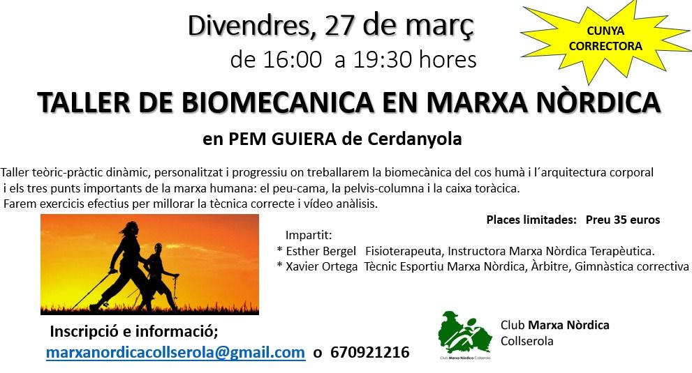 Cartell amb la informació del taller de marxa nòrdica que s'impartirà aquest divendres al PEM Guiera. FOTO: Cedida
