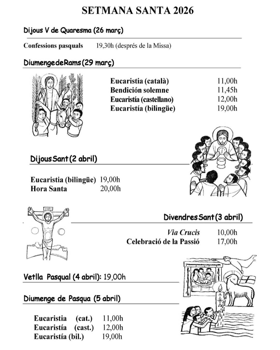 Horaris de Setmana Santa de la parròquia de la Mare de Déu del Roser 