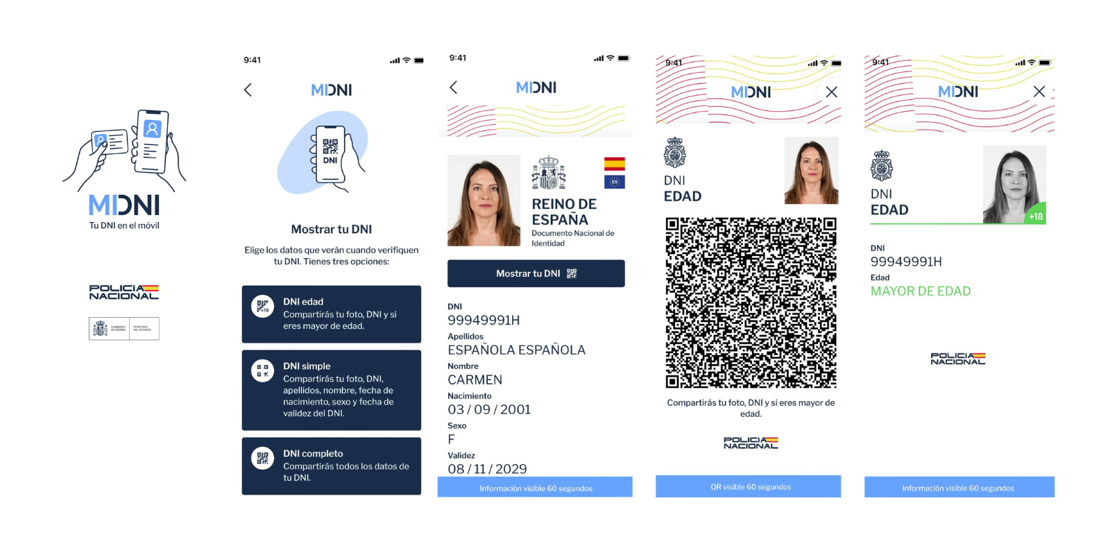 Imatges de mostra de l'app MiDNI