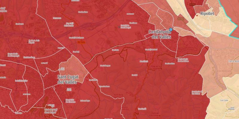 ITS per agrupacions censals, més vermell a major ITS. Mapa: Idescat