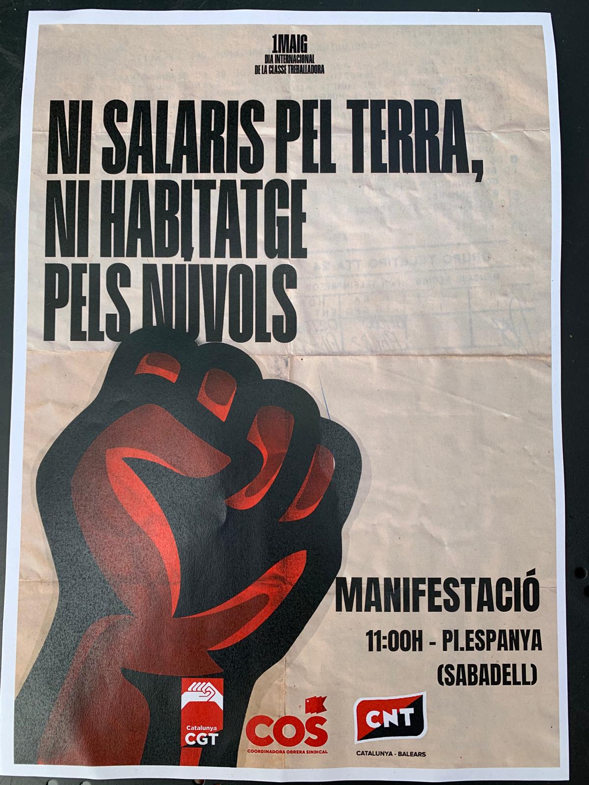 Cartell de la convocatòria comarcal sorgida a la Taula sindical de Catalunya. 