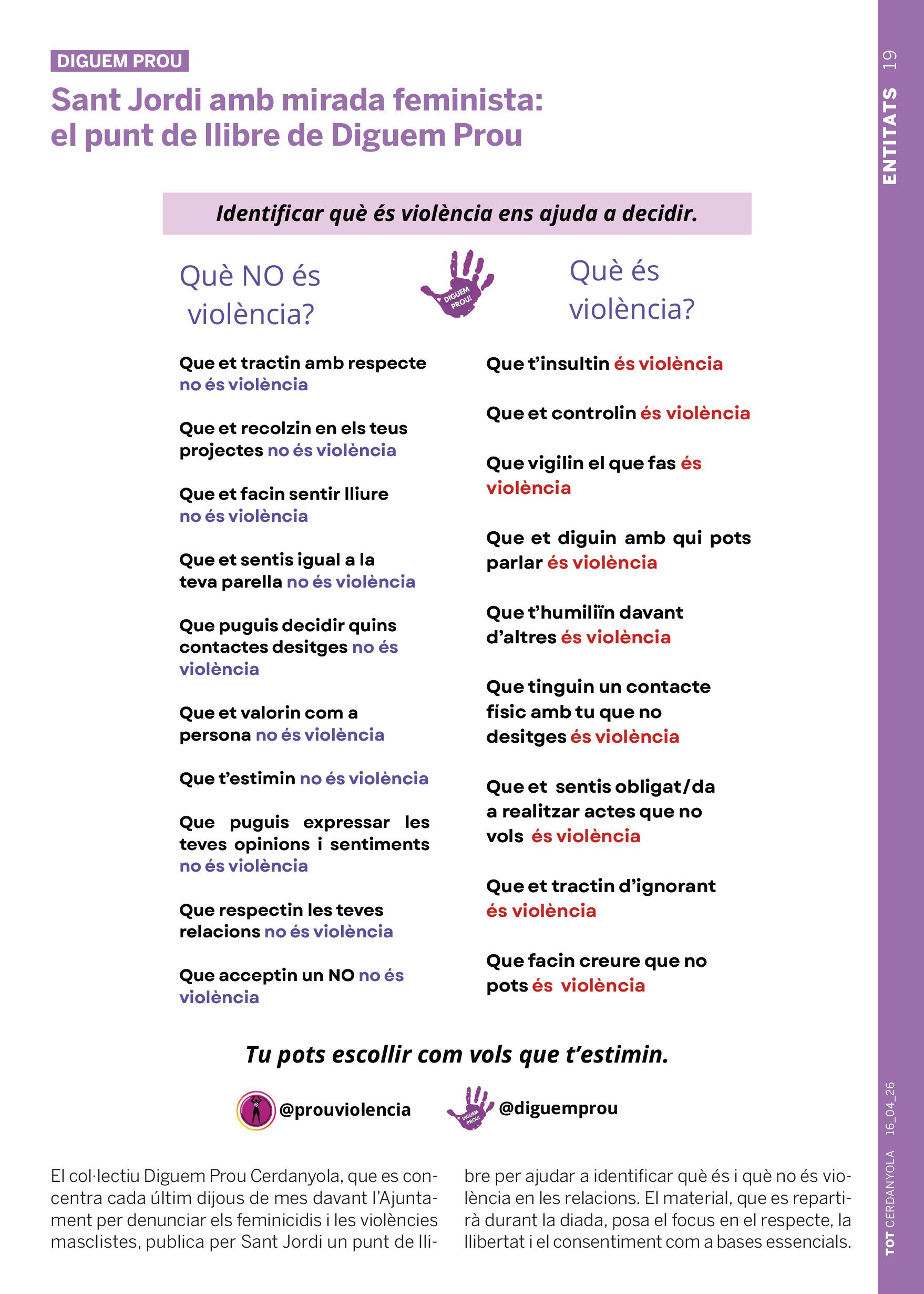 Diguem Prou, un punt de llibre amb mirada feminista