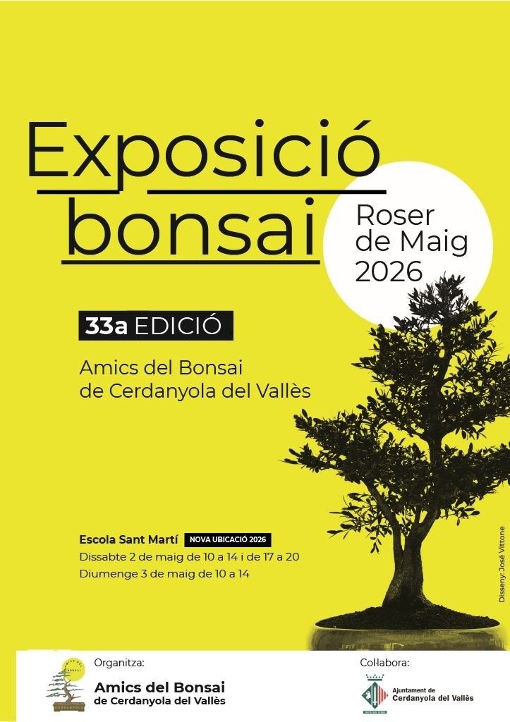 Cartell de l'exposició de bonsai, un espai de pau entre el bullici de la Festa Major, enguany, al gimnàs de l'escola Sant Martí.