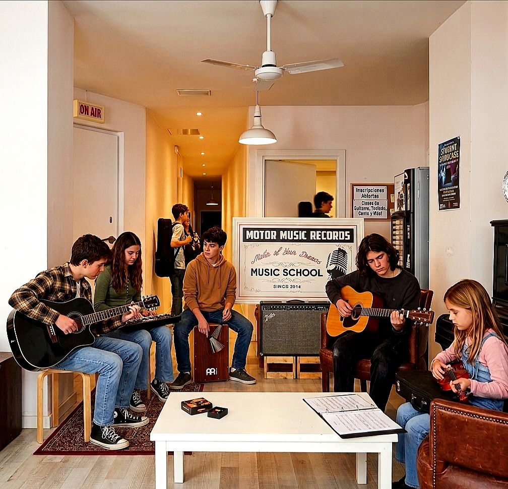 Alumnes de diferents edats comparteixen assajos i classes a Motor Music Records.