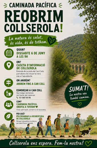 La marxa pacífica sortirà dissabte 6 de juny a les 9 h des de l’entrada de la pista de Can Catà i arribarà fins a Can Coll