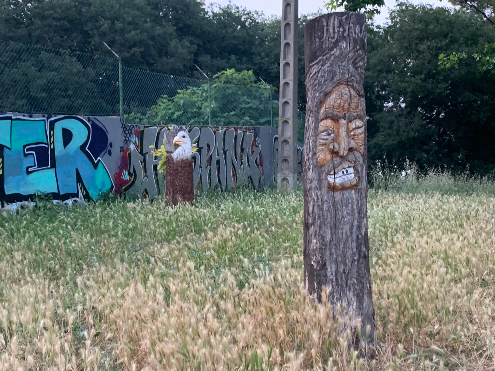 Soques d'arbre esculpides al parc de la Malesa. FOTO: Judit Josa