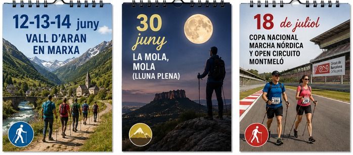 Cartell de les tres pròximes activitats del Club Marxa Nòrdica Collserola