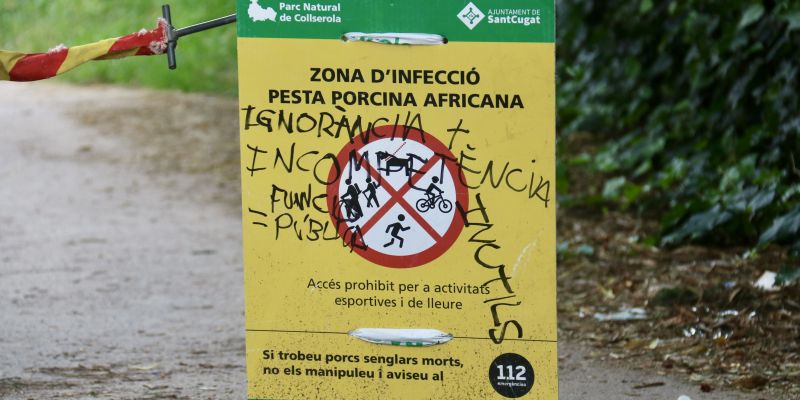 Un cartell ple de pintades adverteix de la prohibició de passar a Collserola. FOTO: ACN