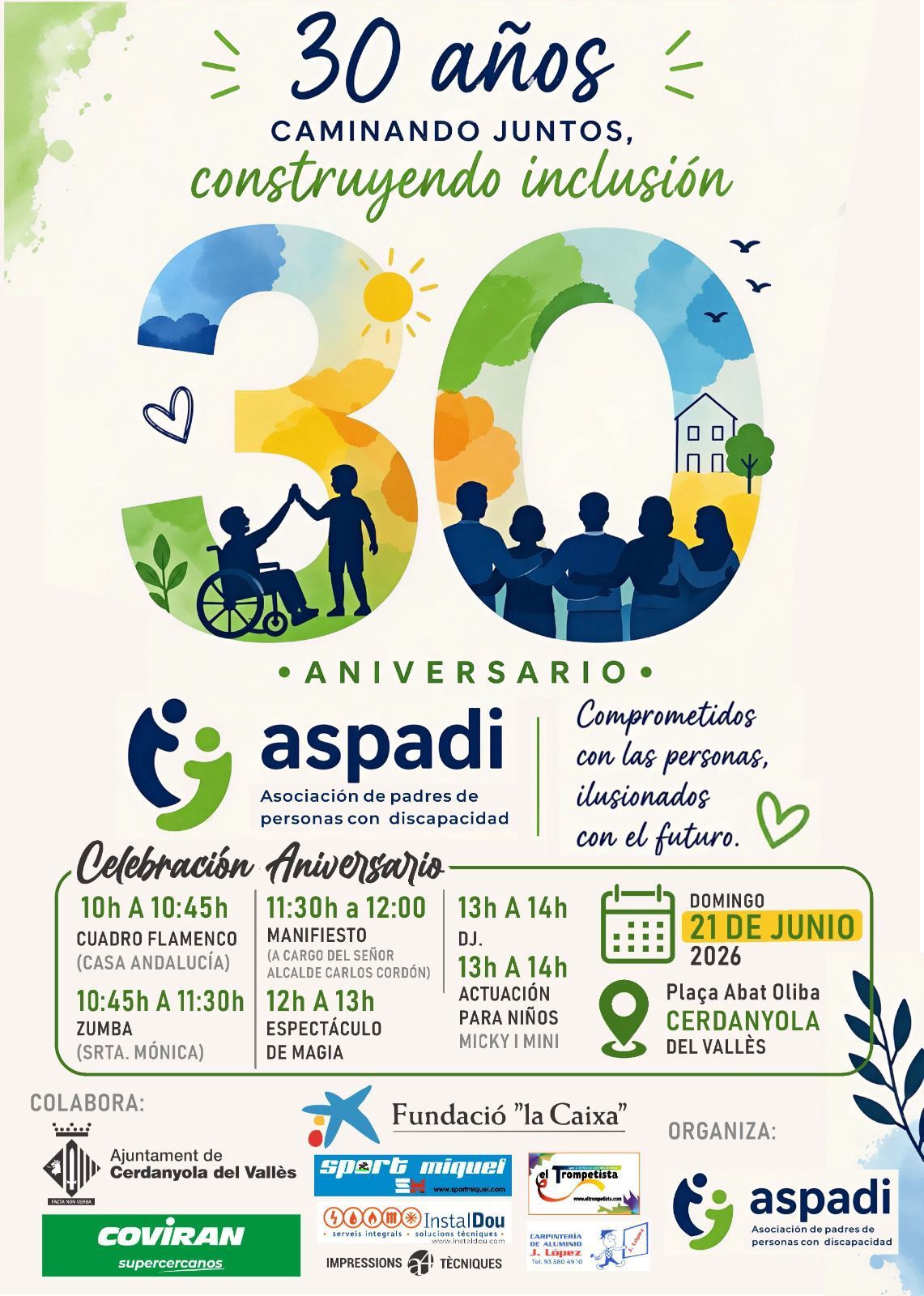 Cartell amb les activitats d'aquest diumenge per commemorar els 30 anys de l'entitat. FOTO: Aspadi