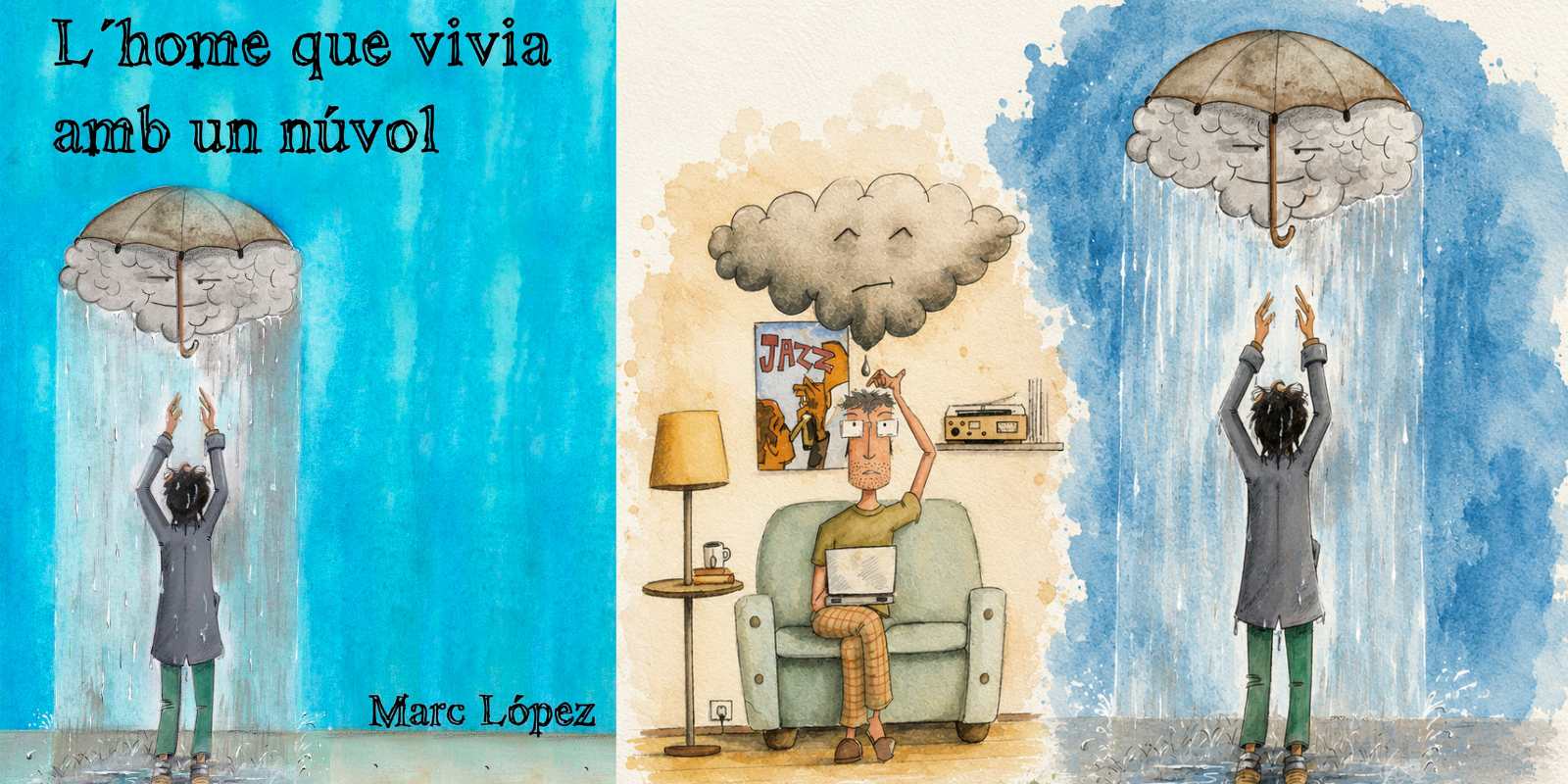 Portada i il·lustracions de 'L'home que vivia amb un núvol' de Marc López