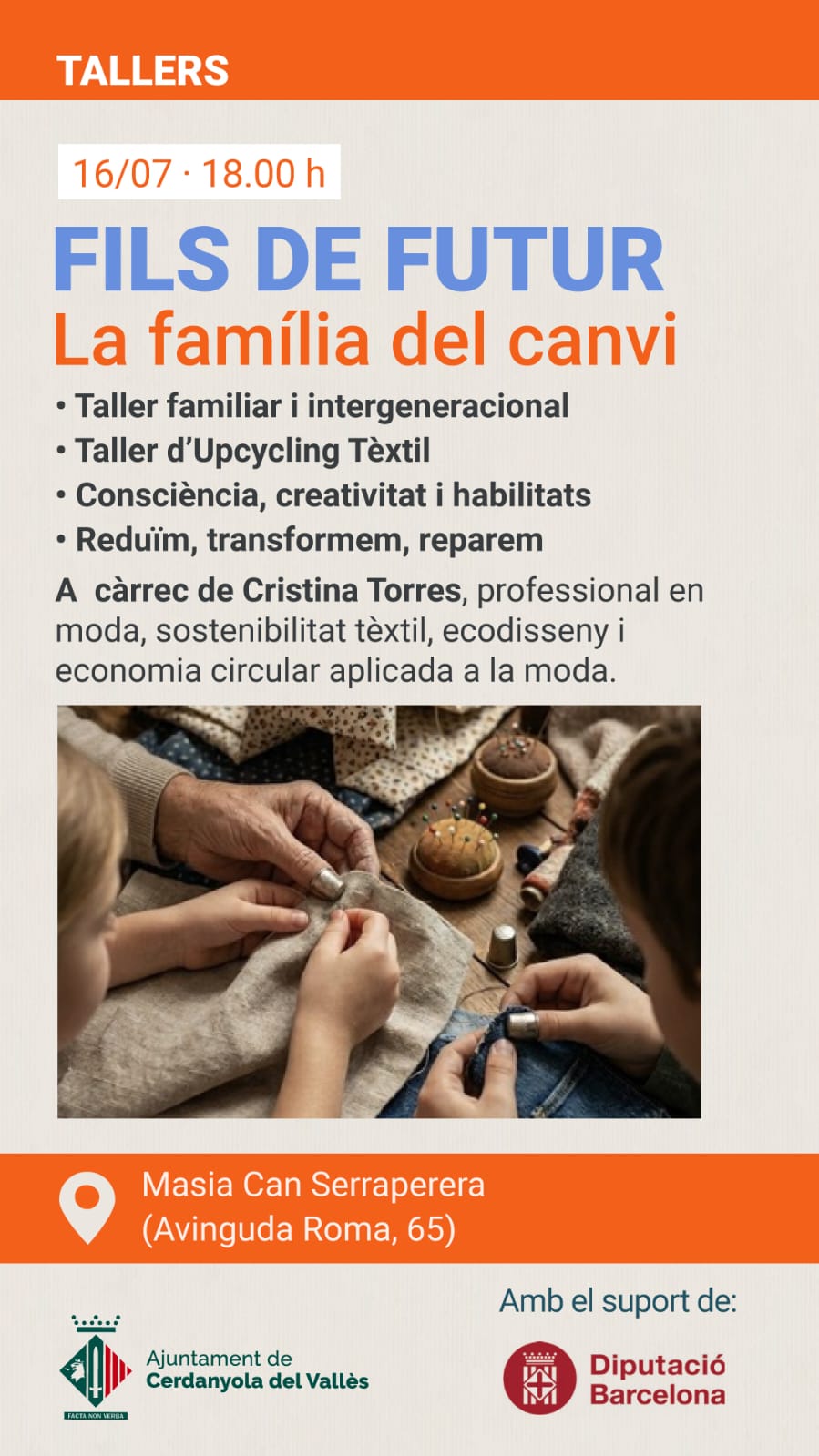 Cristina Torres conduirà aquest dijous 16 de juliol un taller familiar d’upcycling tèxtil a Can Serraperera. FOTO: Cedida