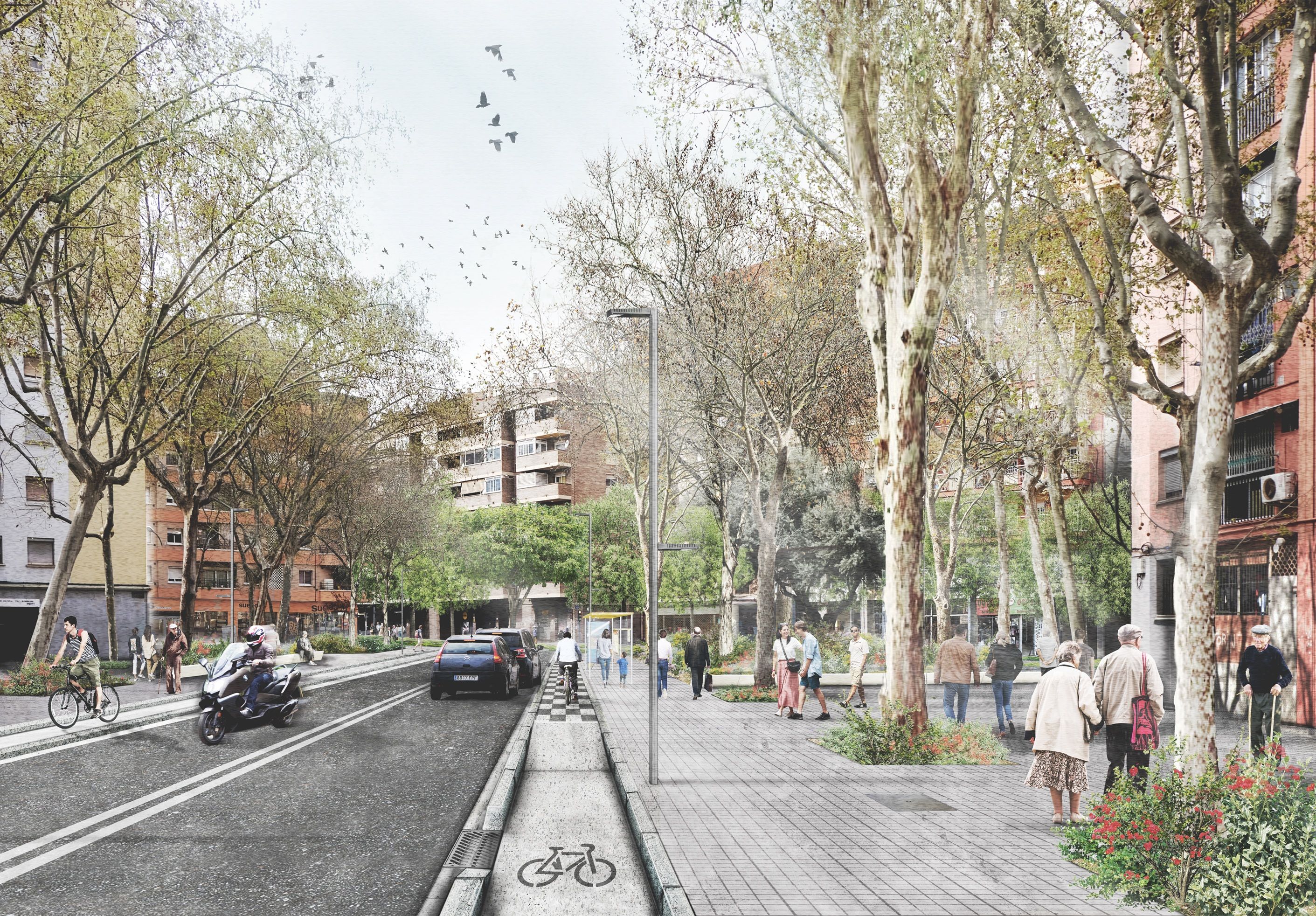 Proposta de transformació de l’antiga N-II per prioritzar el transport públic, la bicicleta i l’espai per als vianants. FOTO: AMB