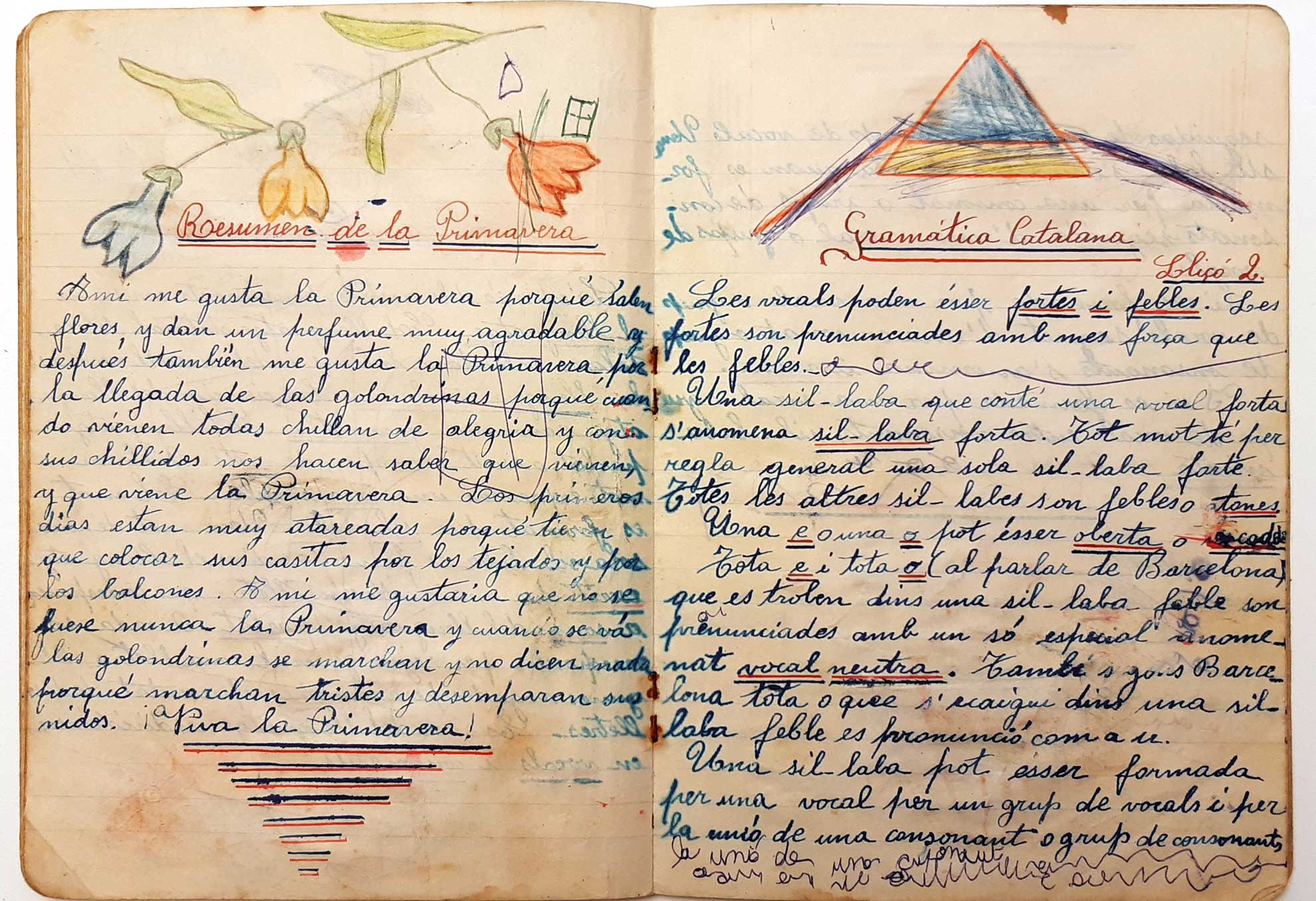 Quadern escolar de Pilar Farell de l'any 1937, testimoni de l'ensenyament a Cerdanyola en plena Guerra Civil. FOTO: Família Mata Farell / Diputació de Barcelona