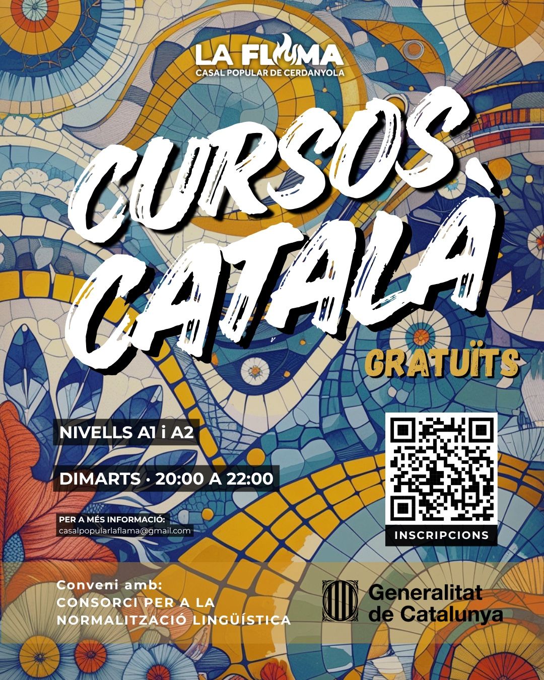 Cartell dels Cursos de Català que imparteix aquesta tardor el Casal Popular La Flama. FOTO: Cedida.