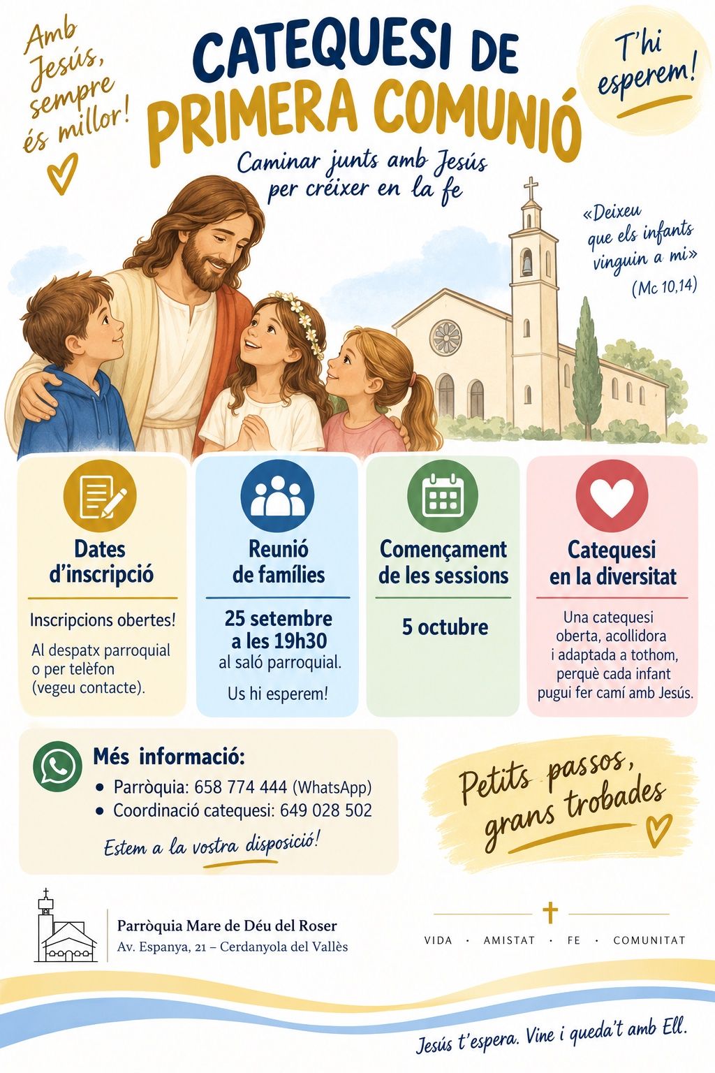 La catequesi de Primera Comunió començarà les sessions el 5 d’octubre. FOTO: PARRÒQUIA DEL ROSER