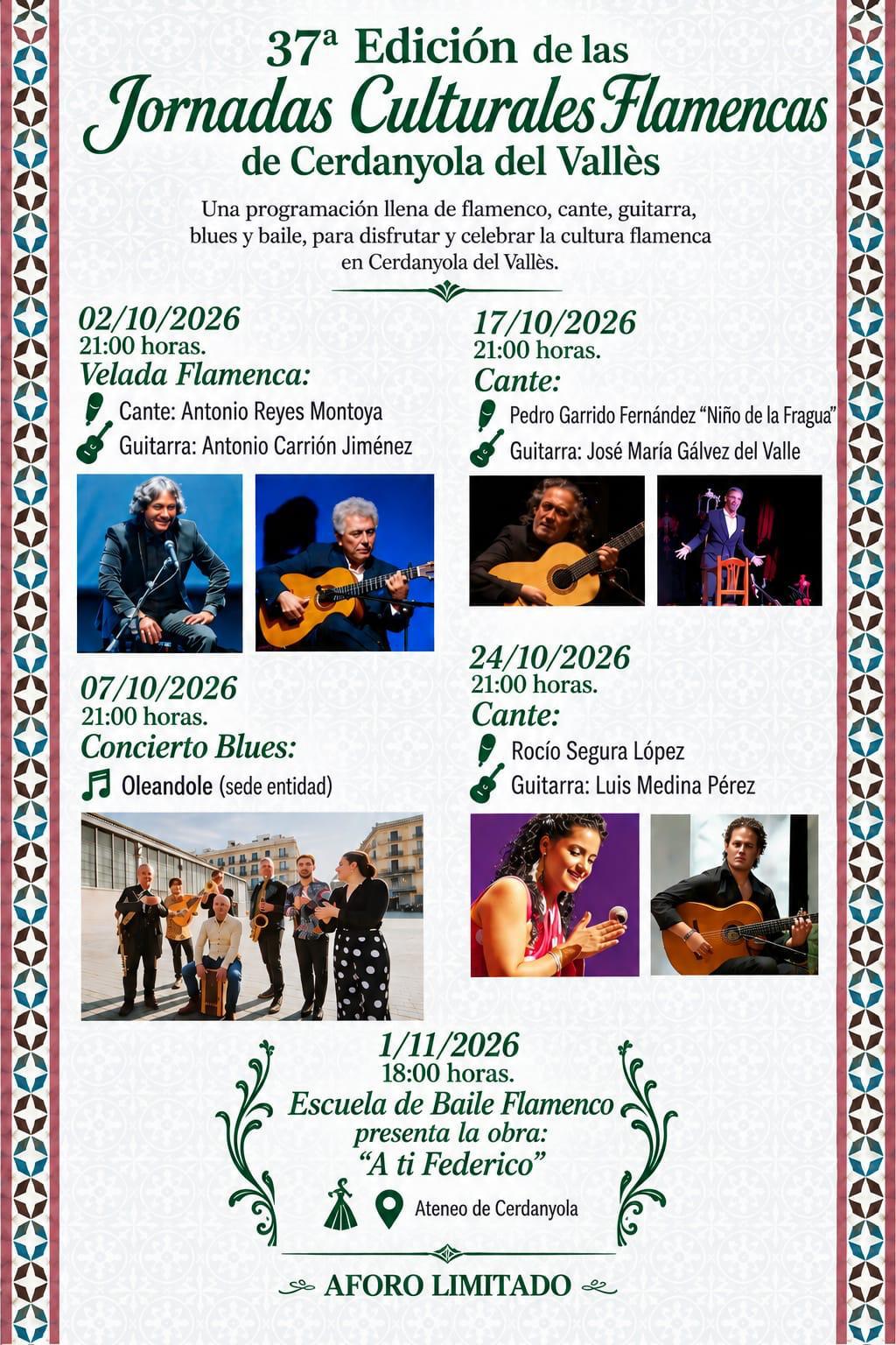Programa de les 37es Jornadas Culturales Flamencas. IMATGE: Casa de Andalucía de Cerdanyola