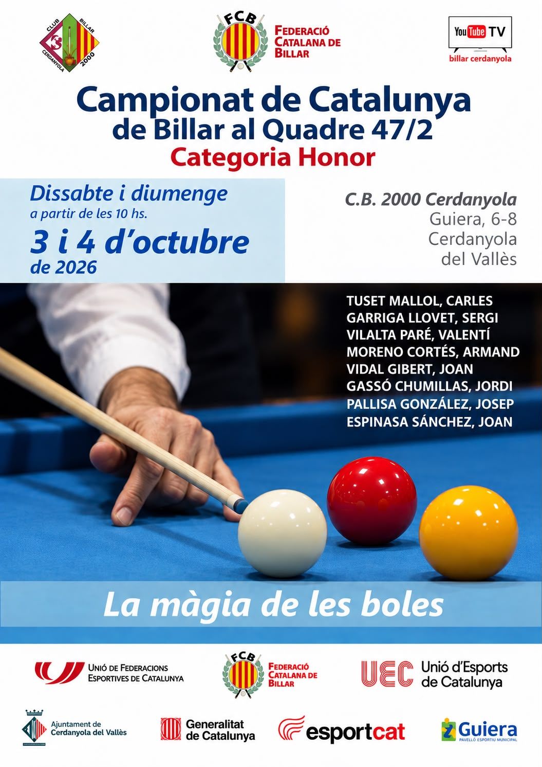 Cartell amb la informació del campionat català. FOTO: Club Billar Cerdanyola 2000