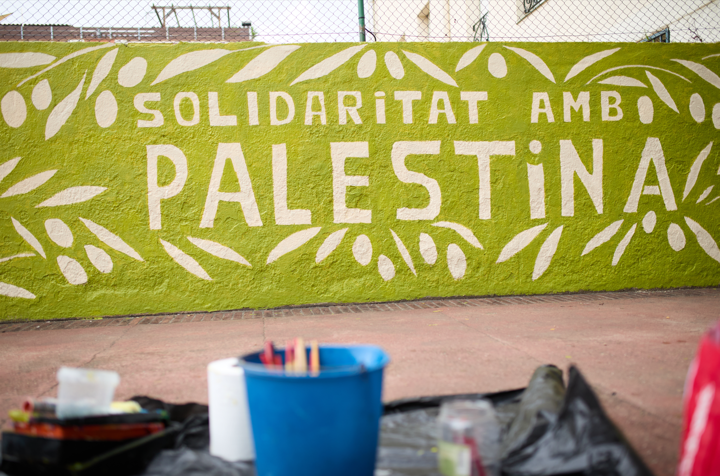 Cerdanyola amb Palestina- Solidaritat internacionalista va pintar el mural dissabte passat. FOTO: Elisabet Encina
