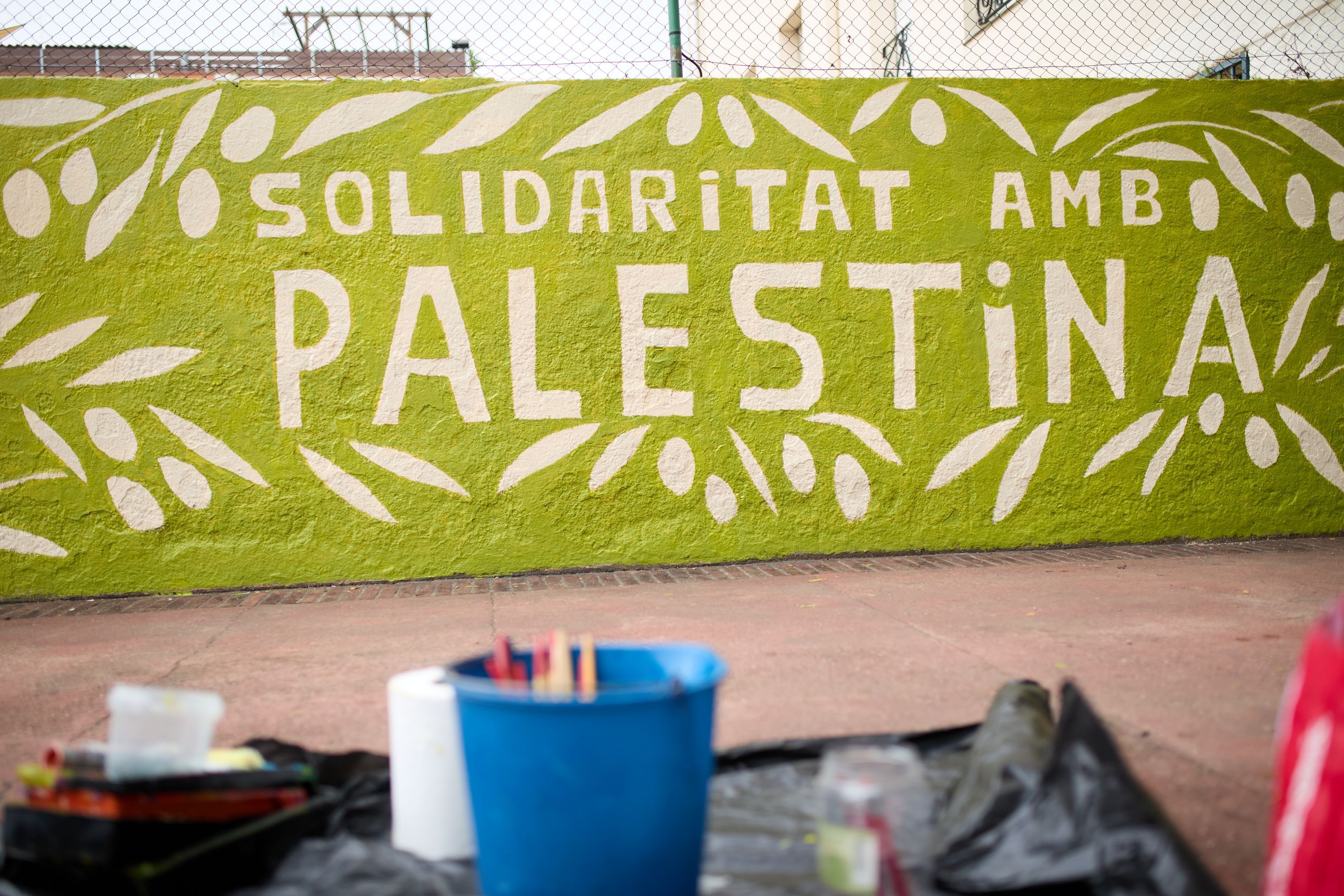 Resultat del mural solidari amb palestina. Foto: Elisabet Encina
