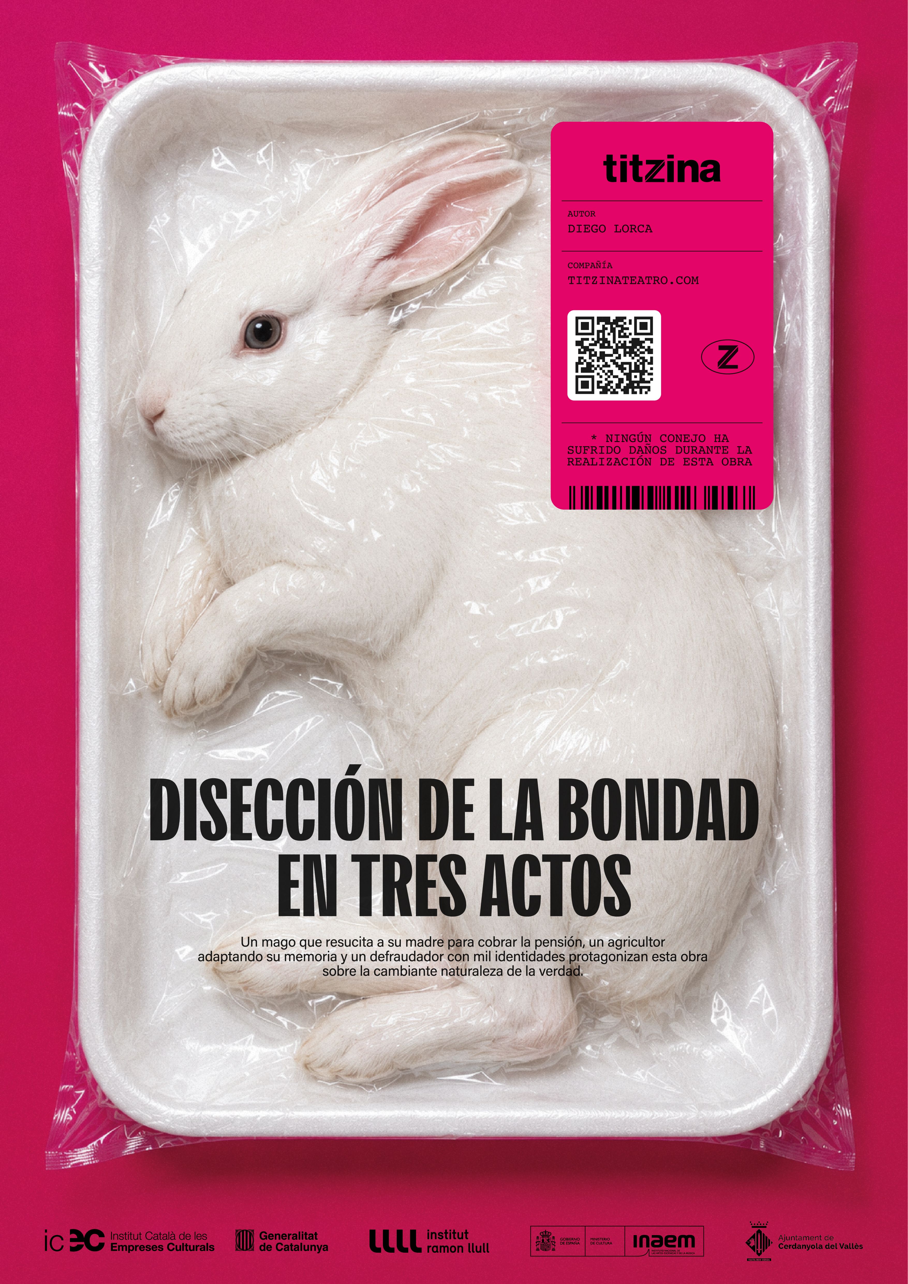 Cartell de Disección de la bondad en tres actos, la nova obra de Titzina que s'estrena aquest divendres a l'Ateneu de Cerdanyola. FOTO: Titzina
