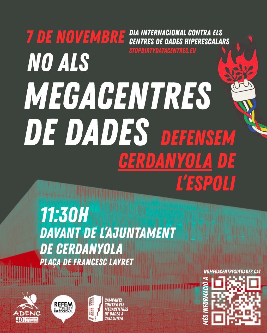 Cartell de la primera protesta contra els megacentres de dades, convocada a Cerdanyola el 7 de novembre.